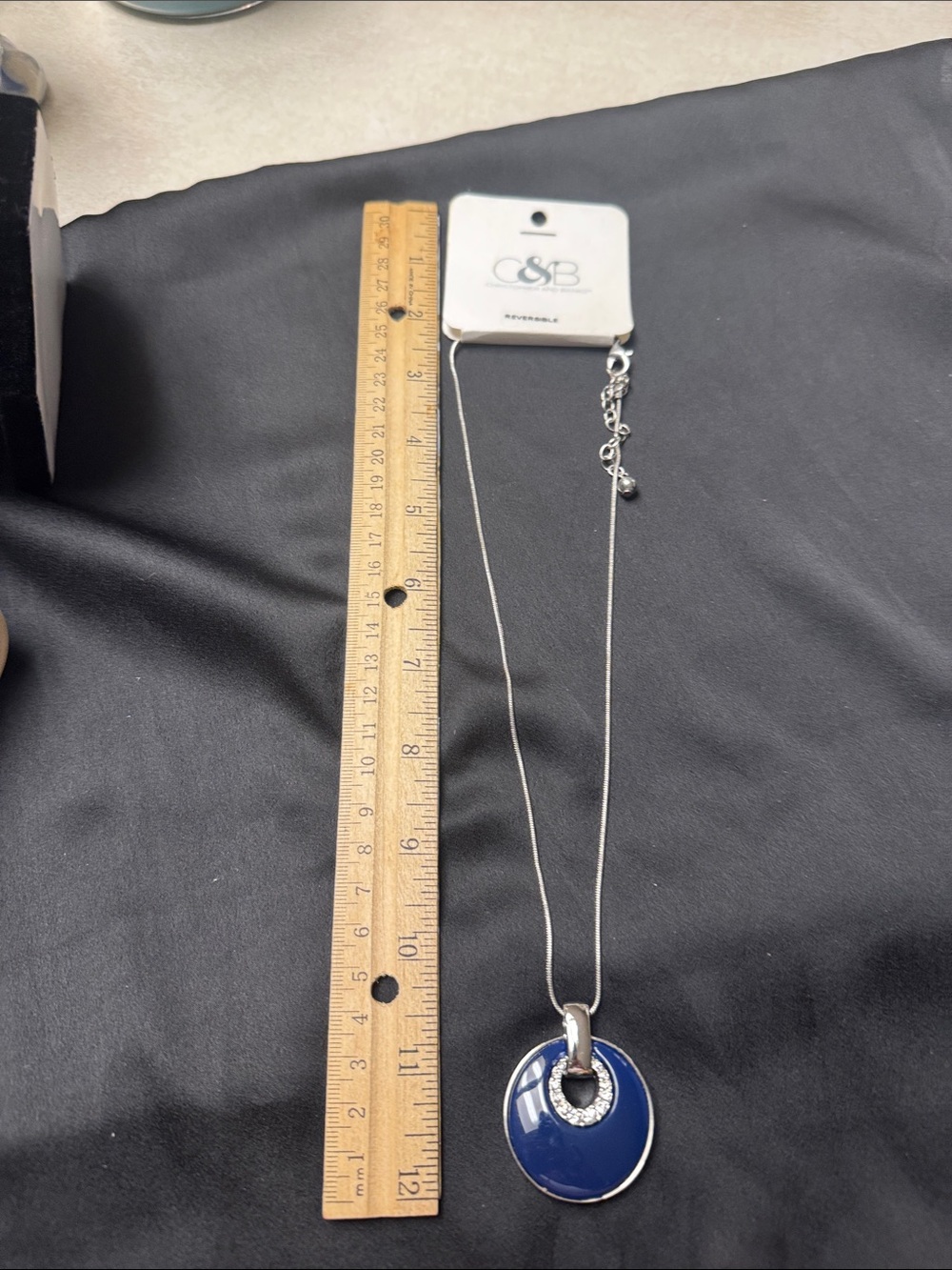 NWT C&B Christopher and banks reversible  Silver-Tone Navy Pendant Necklace